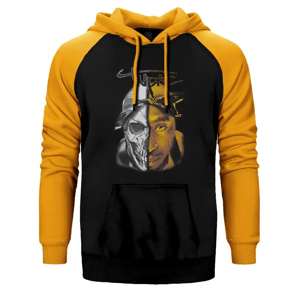 2pac Skull Raglan Sleeve Yellow Sweatshirt