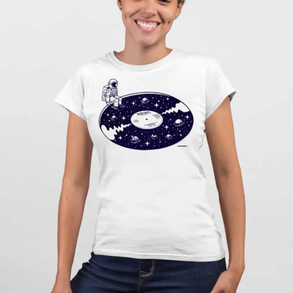 45cm Single in Space  Short Sleeve Men's White T-shirt