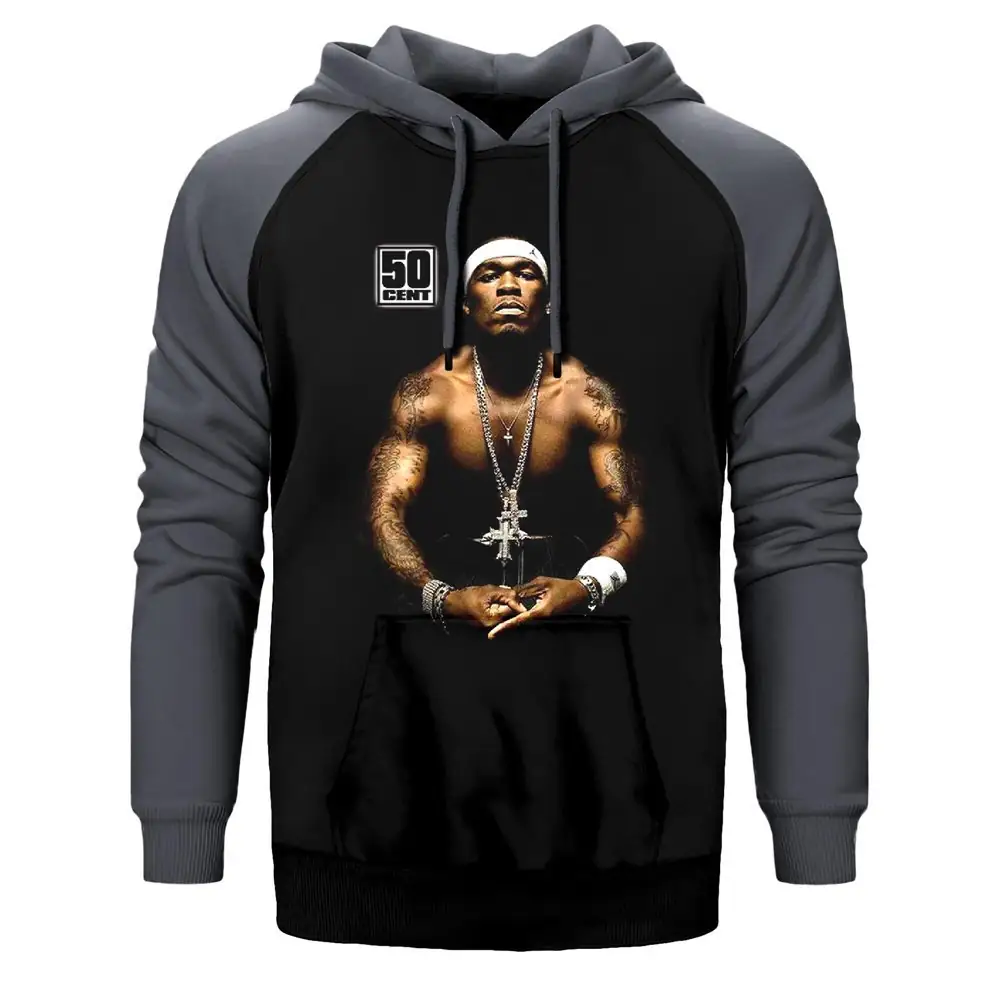 50 Cent With Tattoos Raglan Sleeve Grey Sweatshirt