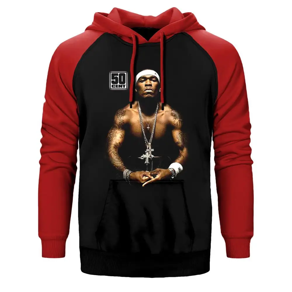 50 Cent With Tattoos Raglan Sleeve Red Sweatshirt