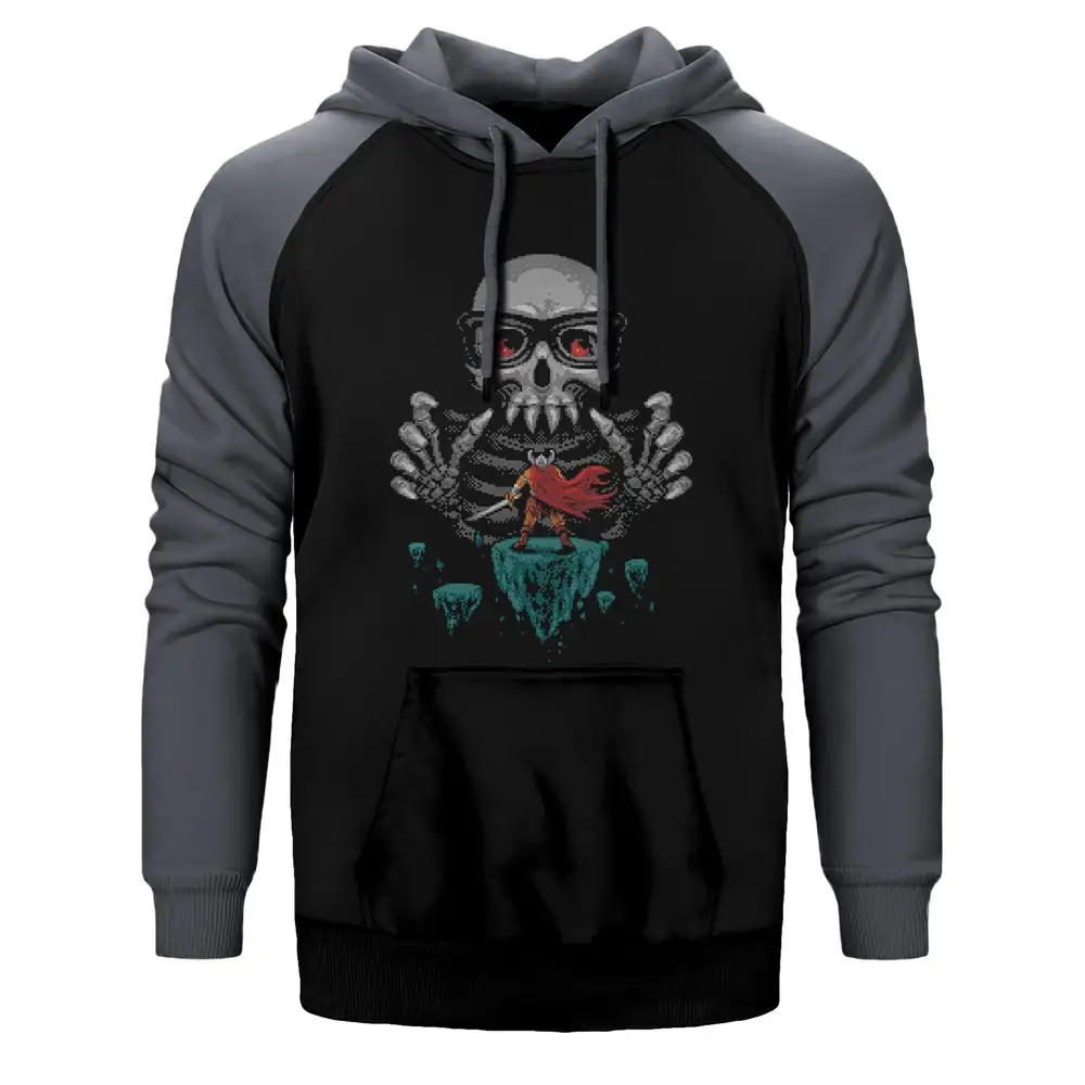 8bit Skull Raglan Sleeve Grey Sweatshirt