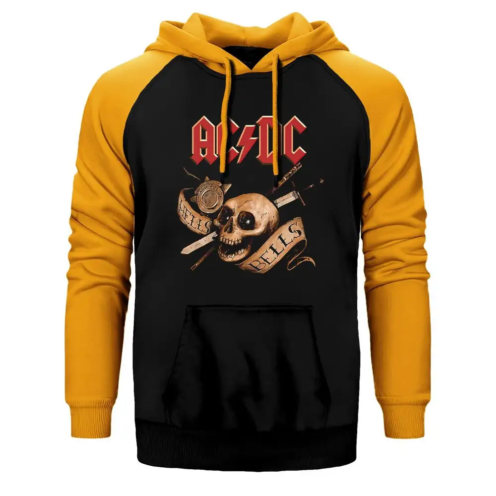 AC DC Hell Bells Skull Raglan Sleeve Yellow Sweatshirt
