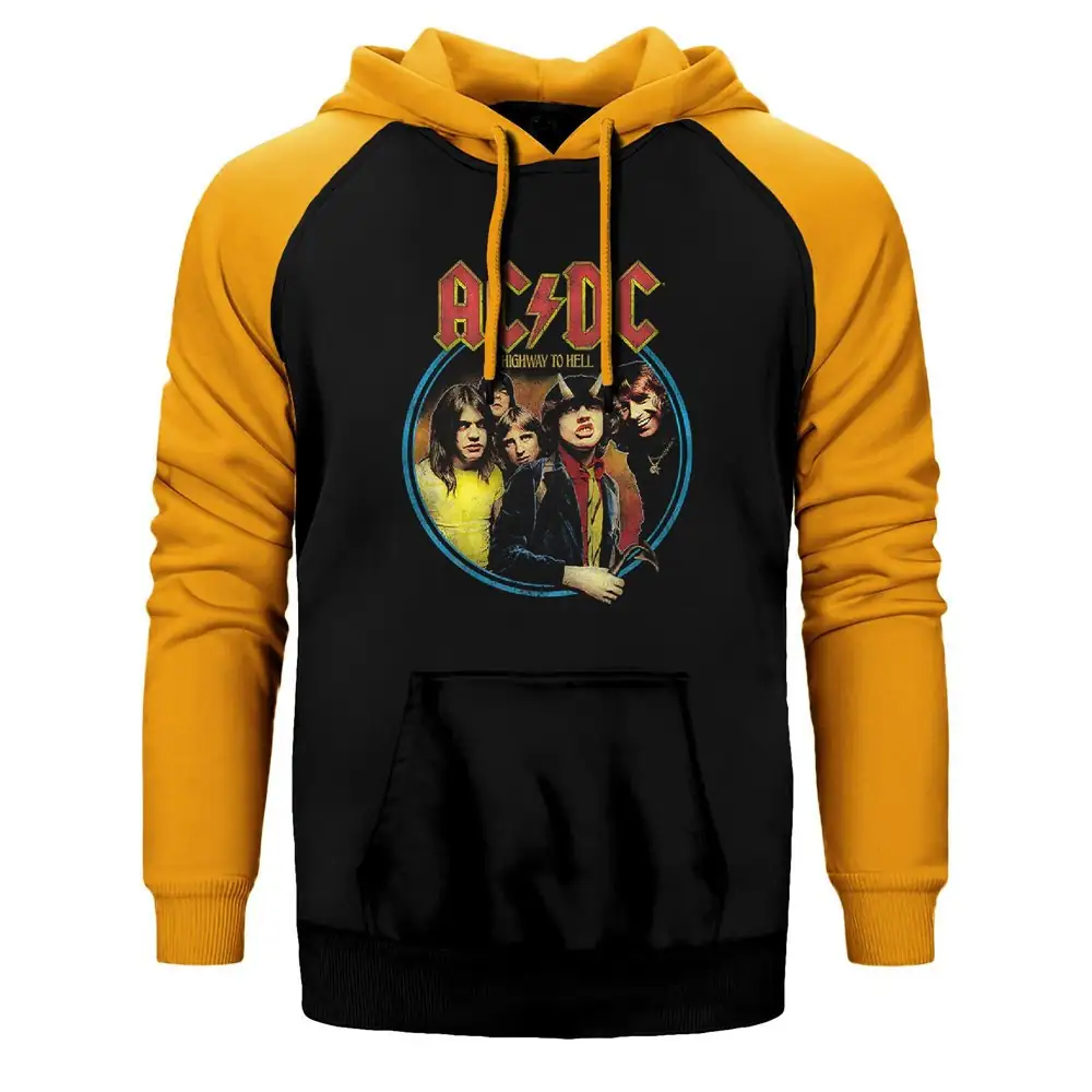 AC DC Highway to Hell Raglan Sleeve Yellow Sweatshirt