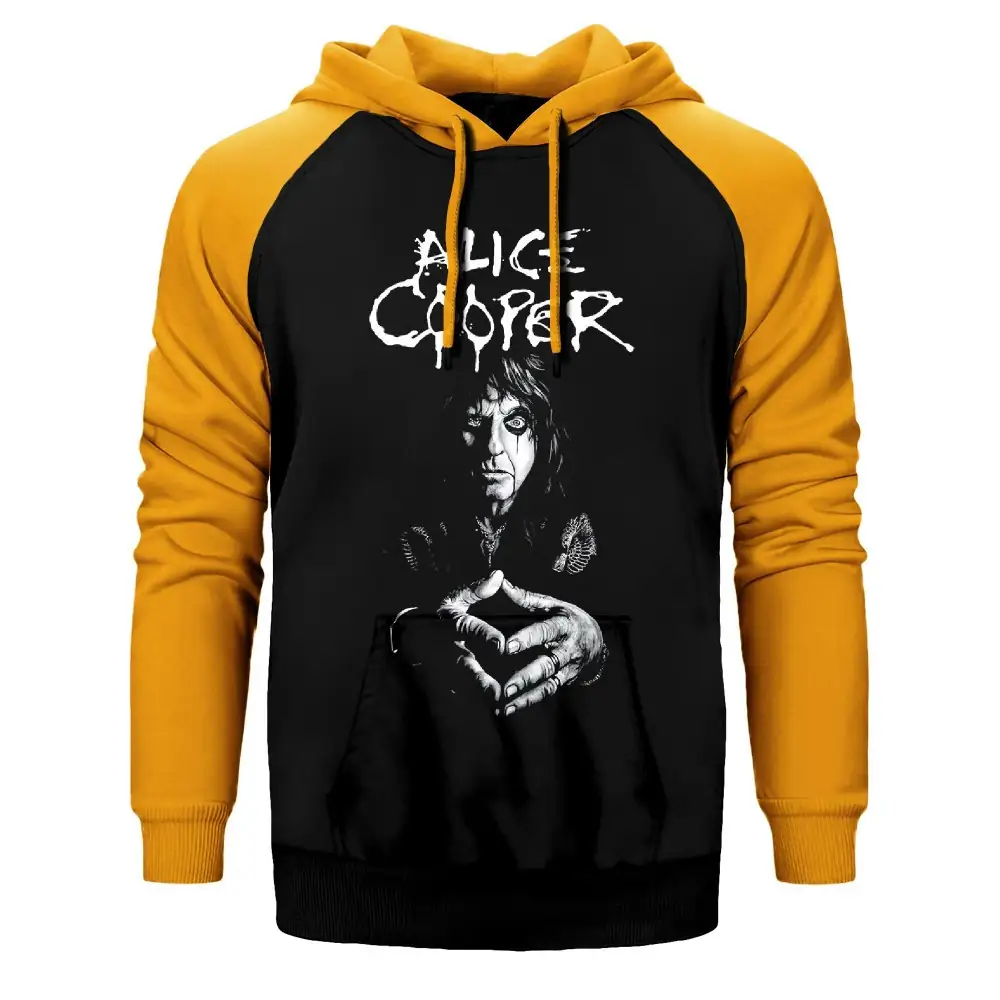 Alice Cooper Black and White Raglan Sleeve Yellow Sweatshirt