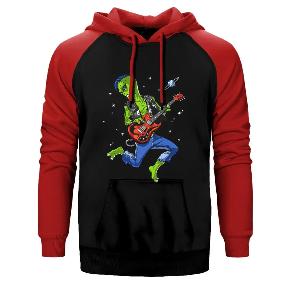 Alien Guitar Raglan Sleeve Red Sweatshirt
