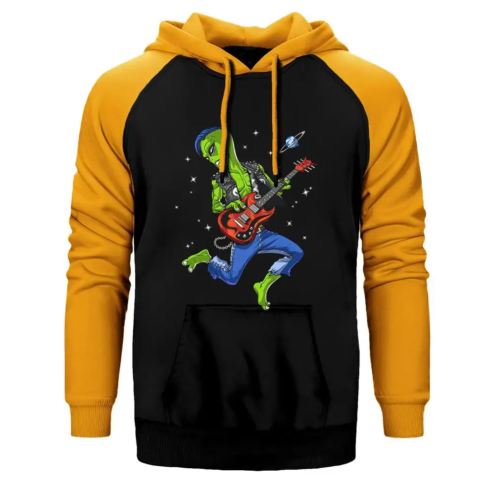 Alien Guitar Raglan Sleeve Yellow Sweatshirt