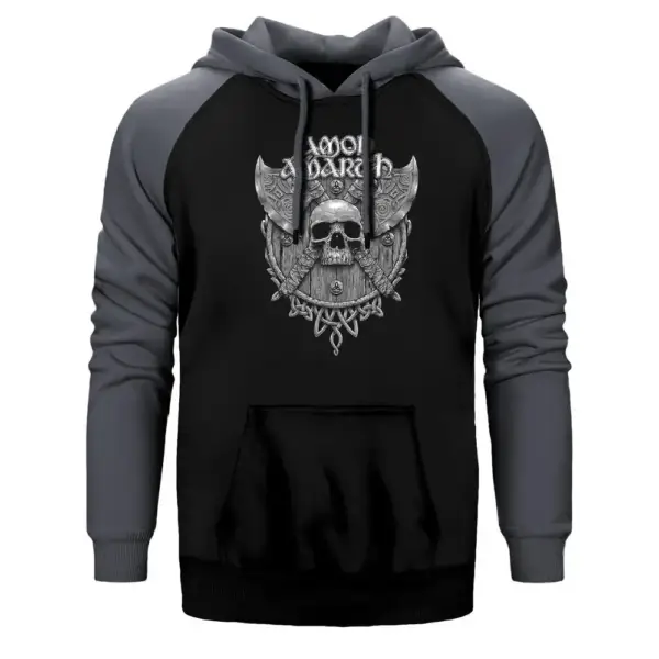 Amon Amarth Skull Axes Raglan Sleeve Grey Sweatshirt