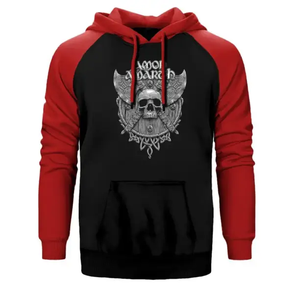 Amon Amarth Skull Axes Raglan Sleeve Red Sweatshirt