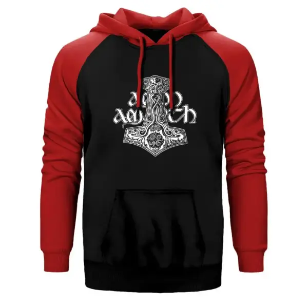 Amon Amarth Thor Hammer Raglan Sleeve Red Sweatshirt