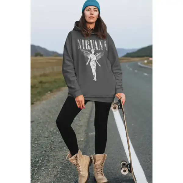 Angel Nirvana Hoodie Thick Oversize Women's Anthracite Sweatshirt