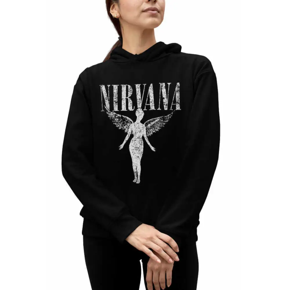 Angel Nirvana Hoodie Thick  Womens Black Sweatshirt
