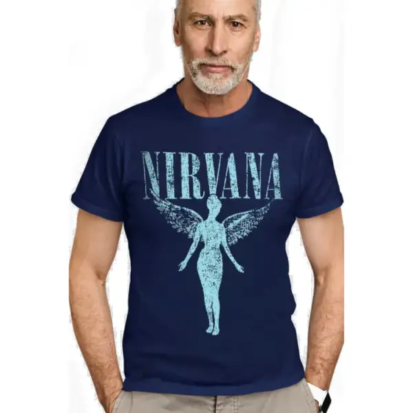 Angel Nirvana Short Sleeve Men's Navy Blue T-shirt