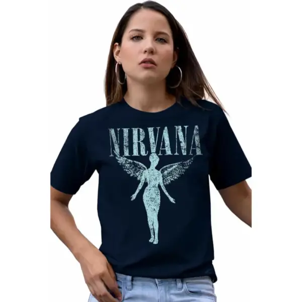 Angel Nirvana Short Sleeve Women's Navy Blue T-shirt