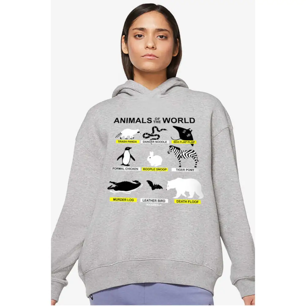 Animal Kingdom Hoodie Thick Oversize Women's Gray Sweatshirt