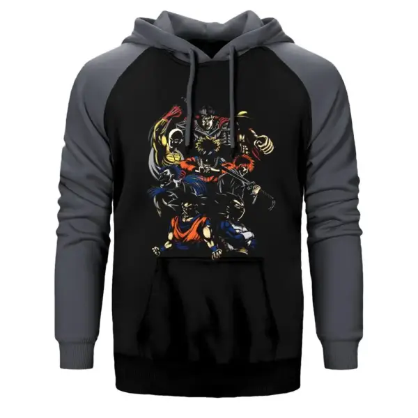 Anime Characters Raglan Sleeve Grey Sweatshirt