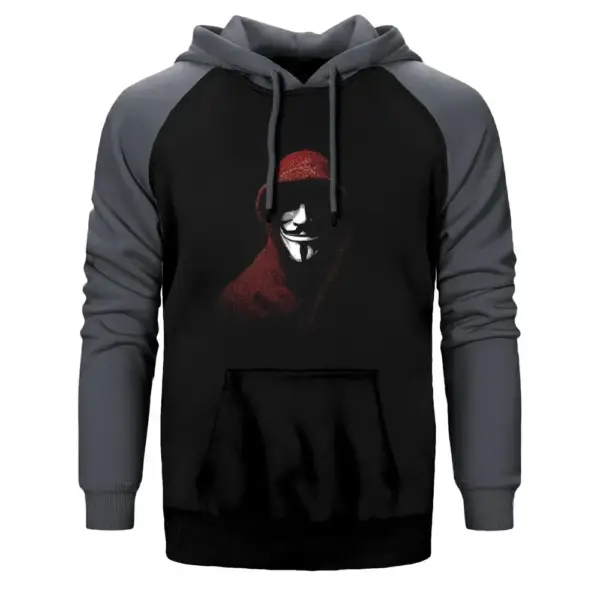 Anonymous Half Mask Raglan Sleeve Grey Sweatshirt