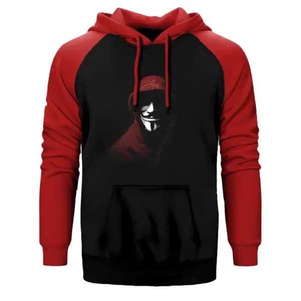 Anonymous Half Mask Raglan Sleeve Red Sweatshirt