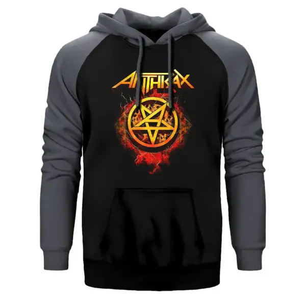 Anthrax Fire with Pentagram Raglan Sleeve Grey Sweatshirt