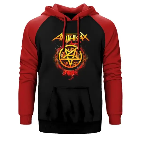 Anthrax Fire with Pentagram Raglan Sleeve Red Sweatshirt