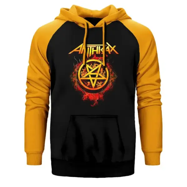 Anthrax Fire with Pentagram Raglan Sleeve Yellow Sweatshirt