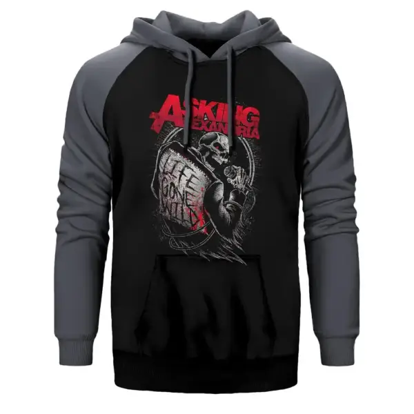 Asking Alexandria Life Gone Wild Double Color Raglan Sleeve Grey Hoodie Sweatshirt