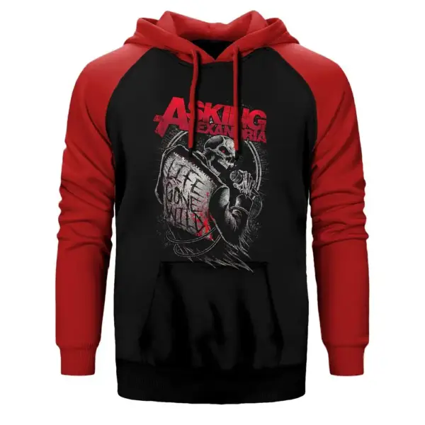 Asking Alexandria Life Gone Wild Double Color Raglan Sleeve Red Hoodie Sweatshirt