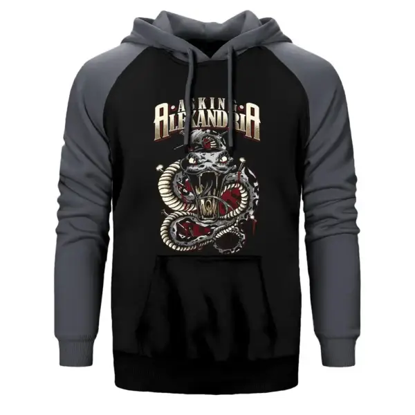 Asking Alexandria Snake Double Color Raglan Sleeve Grey Hoodie Sweatshirt