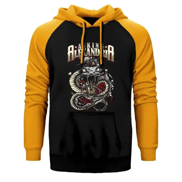 Asking Alexandria Snake Double Color Raglan Sleeve Yellow Hoodie Sweatshirt)