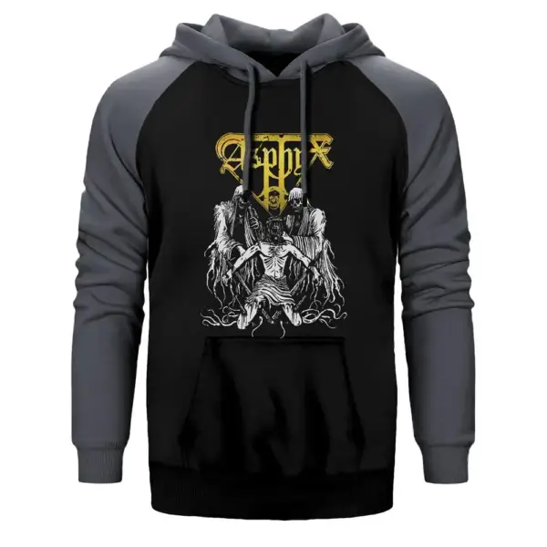 Asphyx Double Color Raglan Sleeve Grey Hoodie Sweatshirt