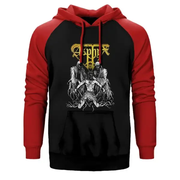 Asphyx Double Color Raglan Sleeve Red Hoodie Sweatshirt