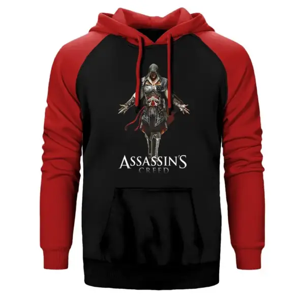 Assassin's Creed  Double Color Raglan Sleeve Red Hoodie Sweatshirt