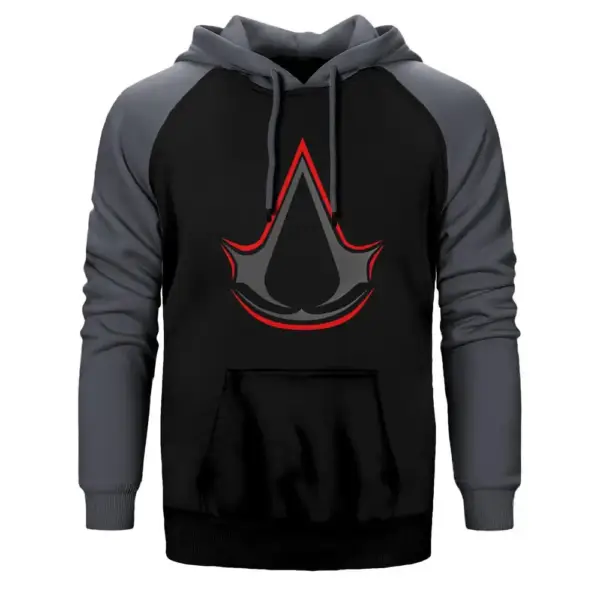 Assassin's Creed Logo Double Color Raglan Sleeve Grey Hoodie Sweatshirt