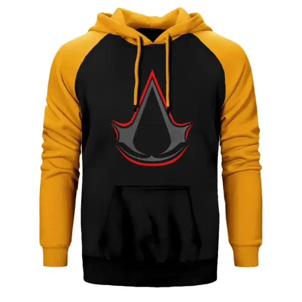 Assassin's Creed Logo Double Color Raglan Sleeve Yellow Hoodie Sweatshirt