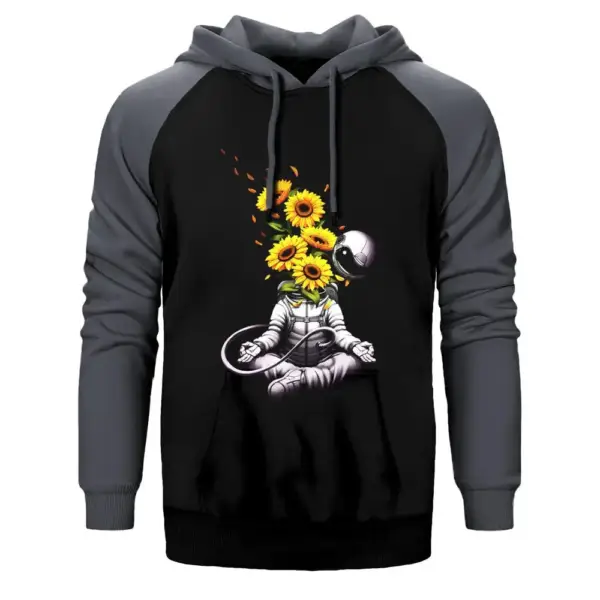 Astronaut Meditation Double Color Raglan Sleeve Grey Hoodie Sweatshirt