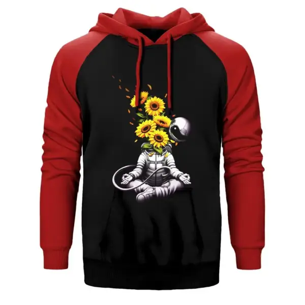 Astronaut Meditation Double Color Raglan Sleeve Red Hoodie Sweatshirt