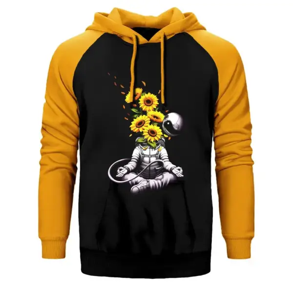 Astronaut Meditation Double Color Raglan Sleeve Yellow Hoodie Sweatshirt