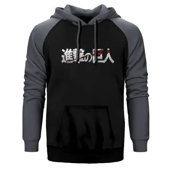 Attack on Titan  Double Color Raglan Sleeve Grey Hoodie Sweatshirt