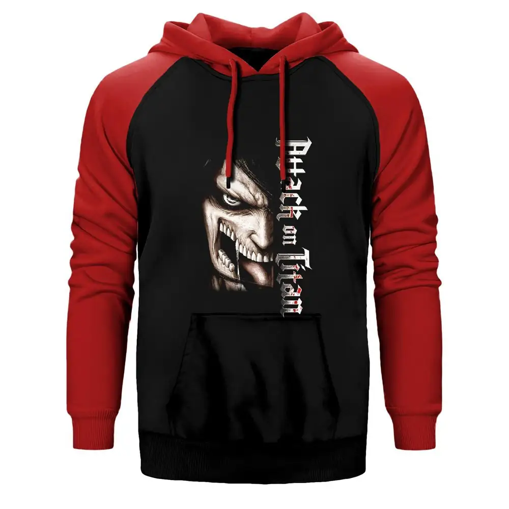 Attack on Titan Double Color Raglan Sleeve Red Hoodie Sweatshirt