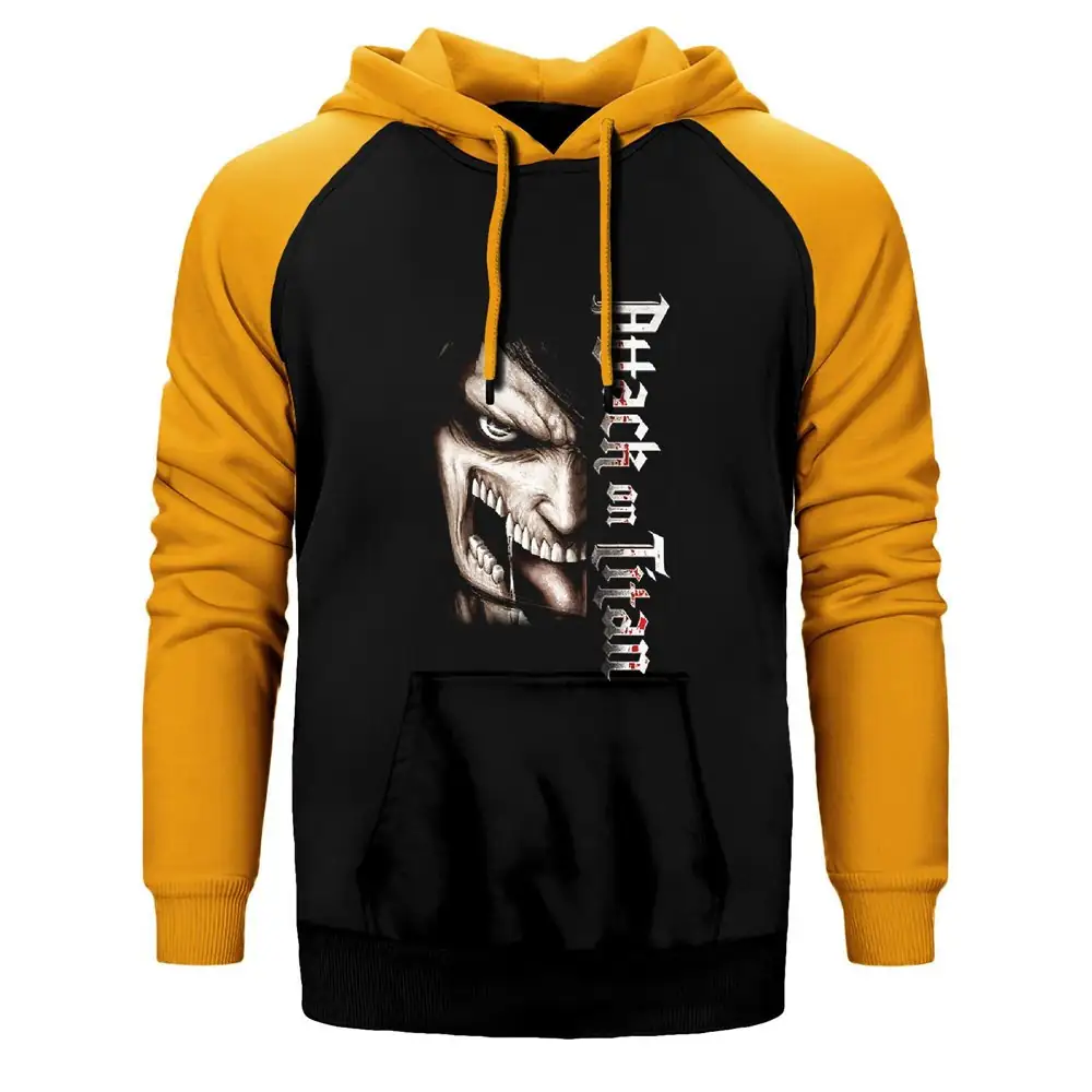 Attack on Titan Double Color Raglan Sleeve Yellow Hoodie Sweatshirt