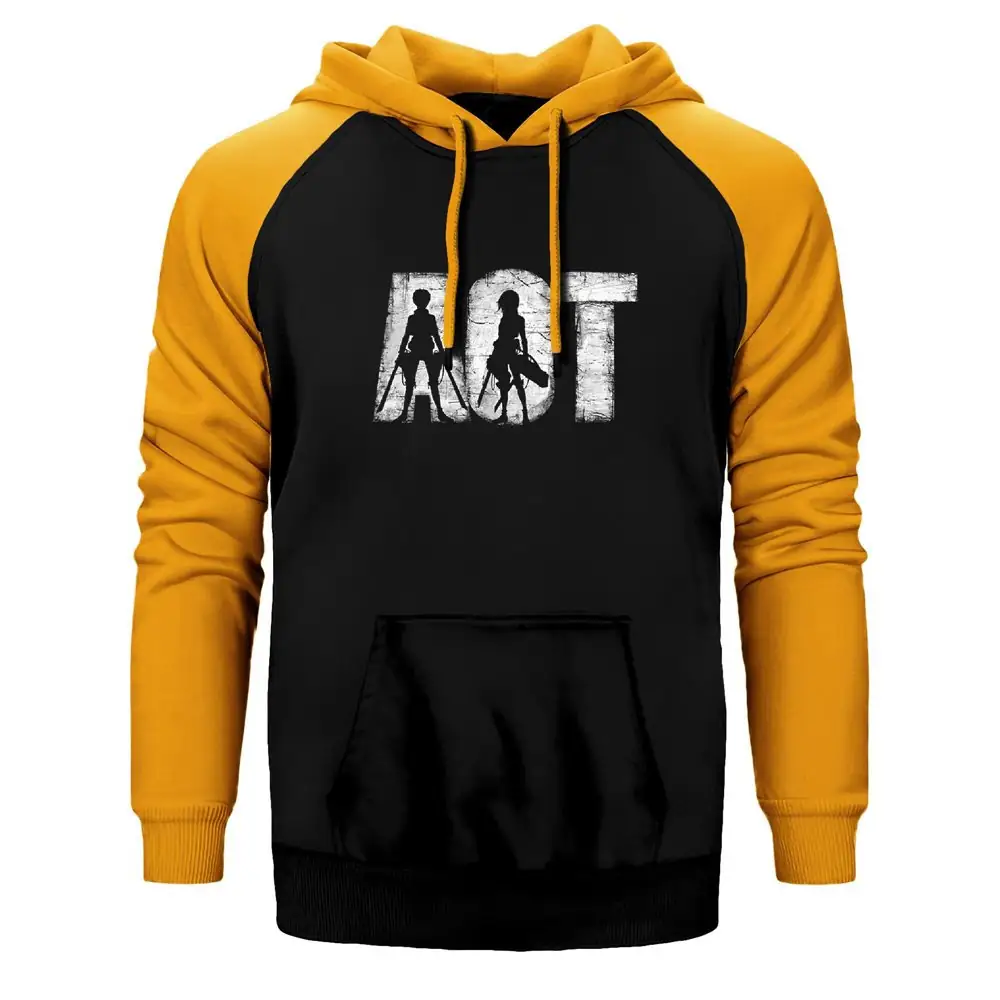 Attack on Titan Killer Double Color Raglan Sleeve Yellow Hoodie Sweatshirt