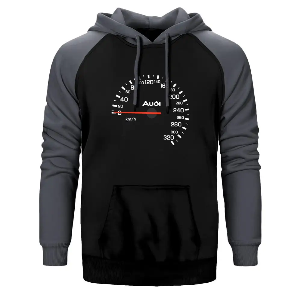 Audi Speedometer Double Color Raglan Sleeve Grey Hoodie Sweatshirt