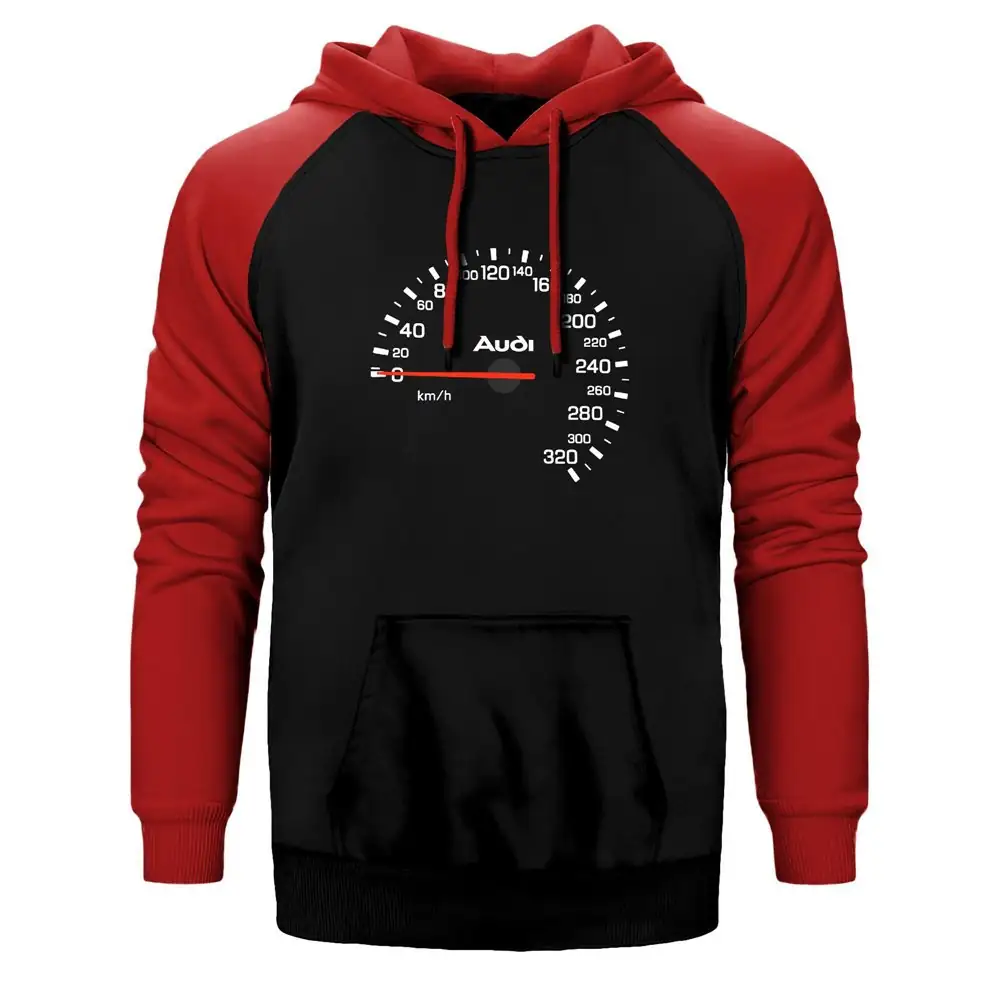 Audi Speedometer Double Color Raglan Sleeve Red Hoodie Sweatshirt