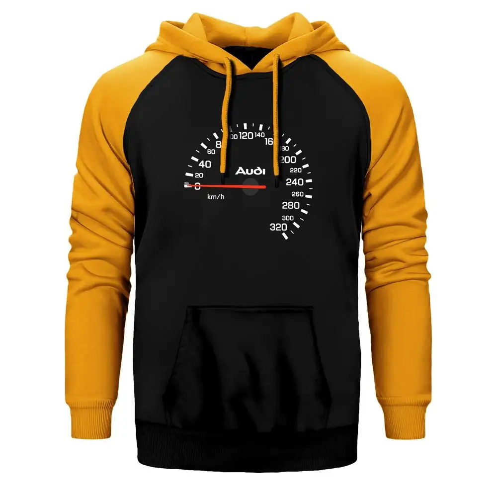 Audi Speedometer Double Color Raglan Sleeve Yellow Hoodie Sweatshirt