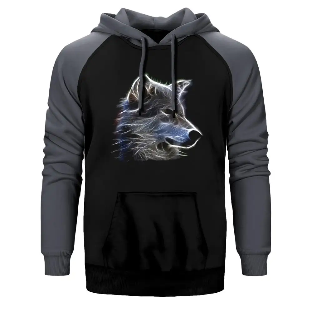 Aura Wolf Double Color Raglan Sleeve Grey Hoodie Sweatshirt