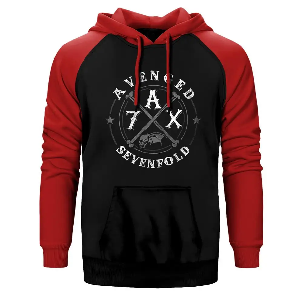 Avenged Sevenfold A7X Patch Double Color Raglan Sleeve Red Hoodie Sweatshirt