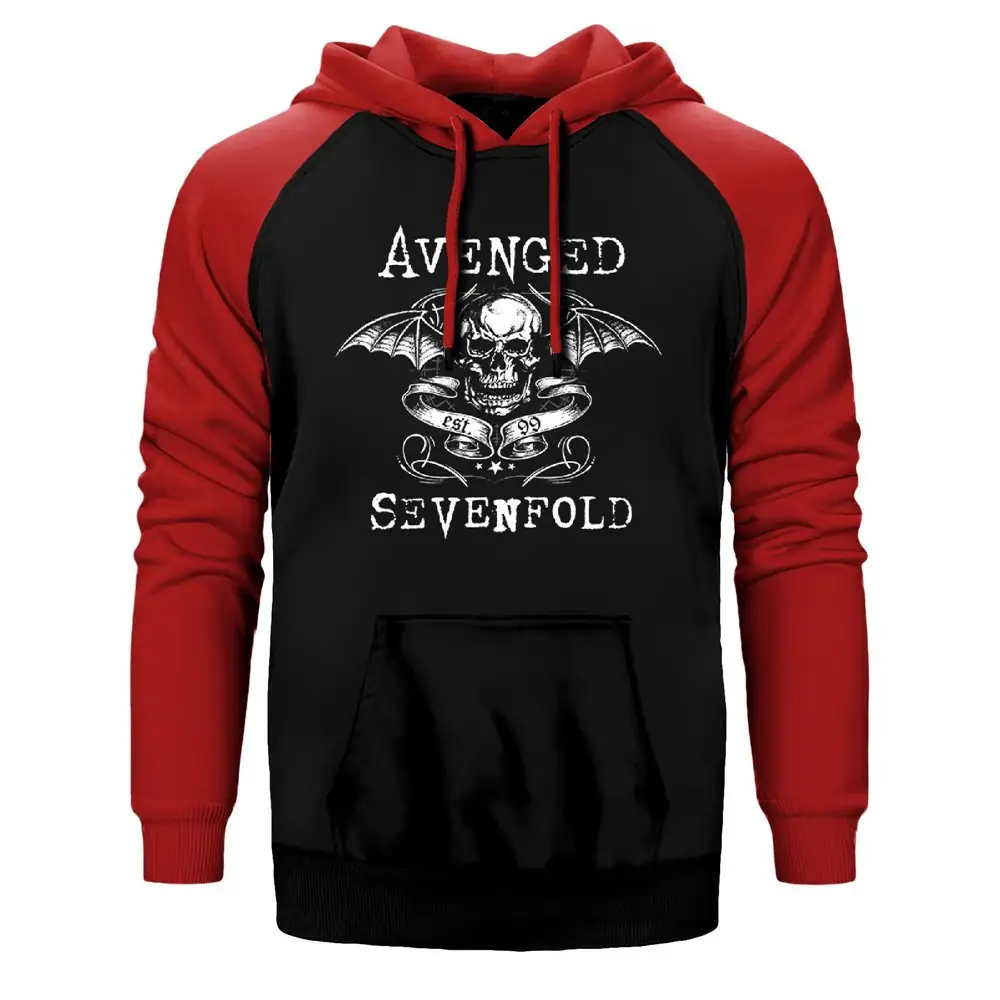Avenged Sevenfold Est. 99 Double Color Raglan Sleeve Red Hoodie Sweatshirt