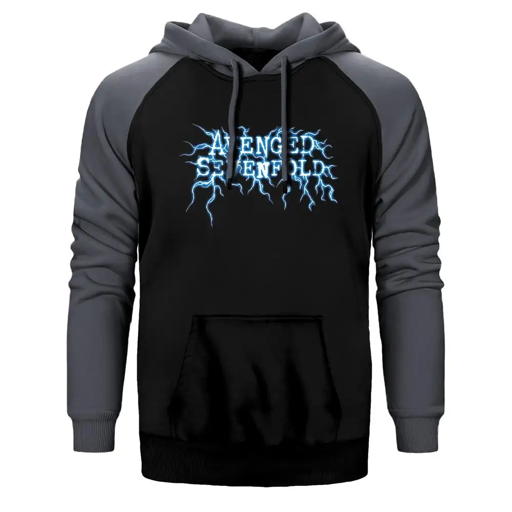 Avenged Sevenfold Lighting Logo Double Color Raglan Sleeve Grey Hoodie Sweatshirt