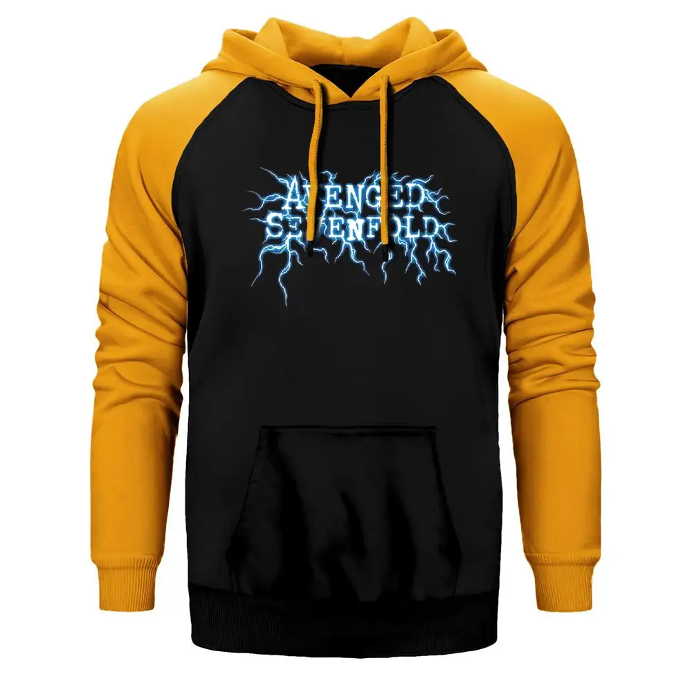 Avenged Sevenfold Lighting Logo Double Color Raglan Sleeve Yellow Hoodie Sweatshirt
