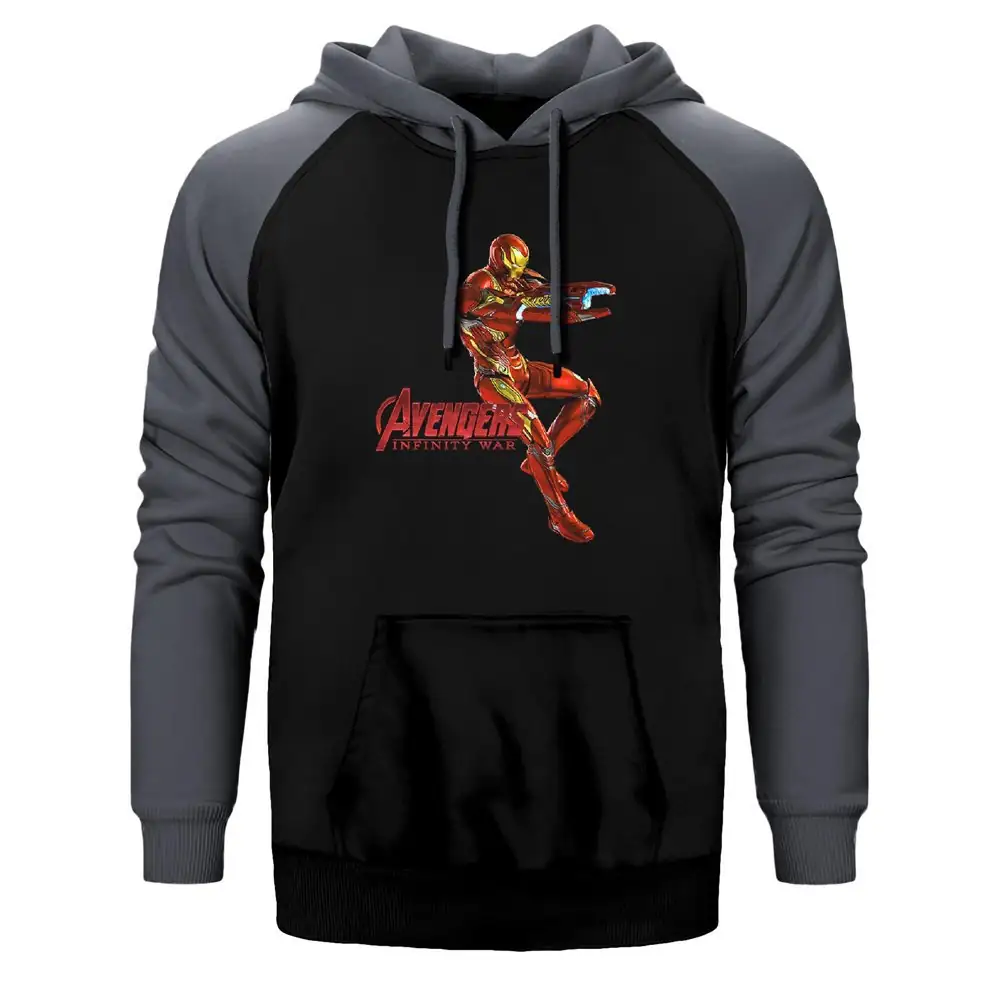 Avengers Infinity War Iron Mad Grey Double Color Raglan Sleeve Hoodie Sweatshirt