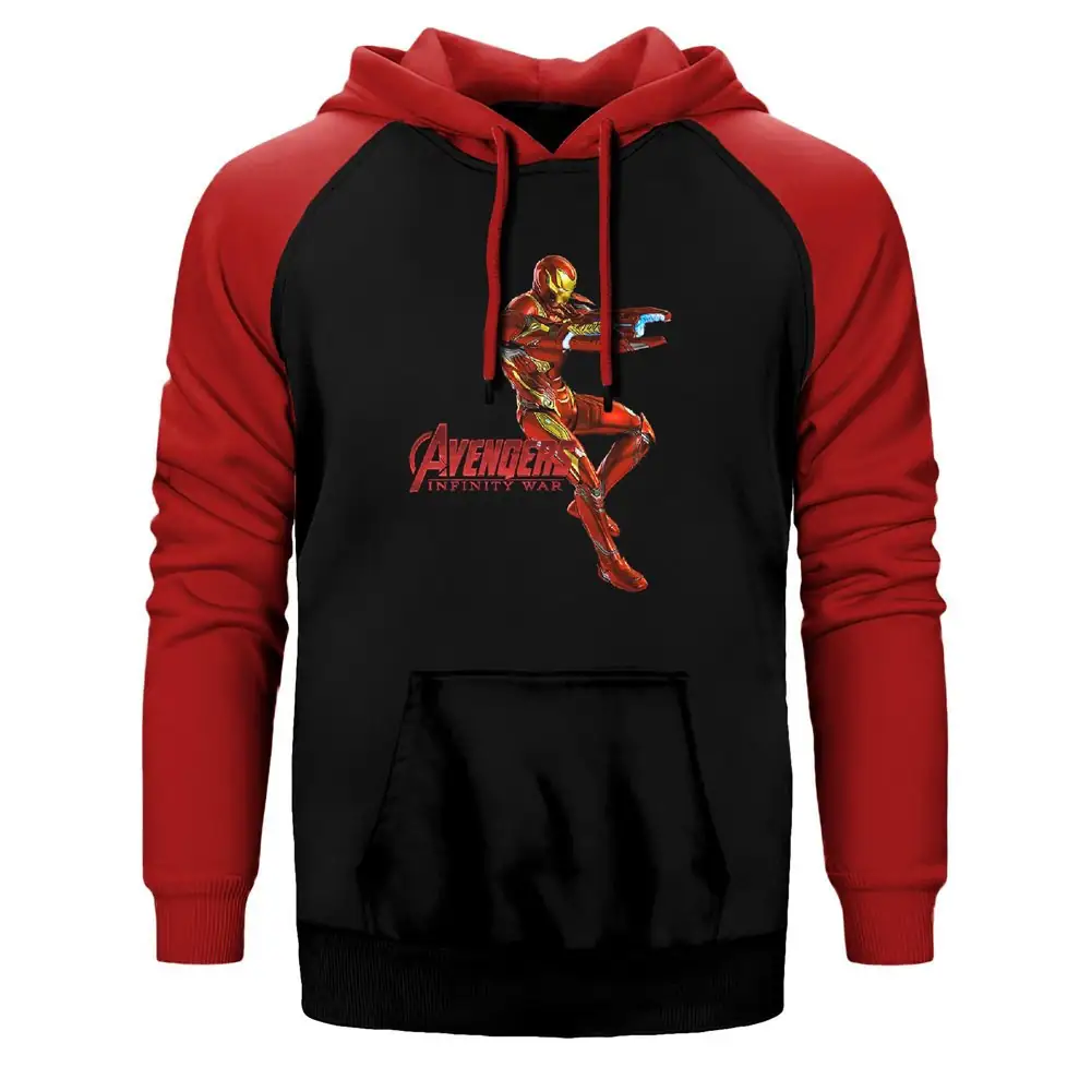 Avengers Infinity War Iron Mad Red Double Color Raglan Sleeve Hoodie Sweatshirt
